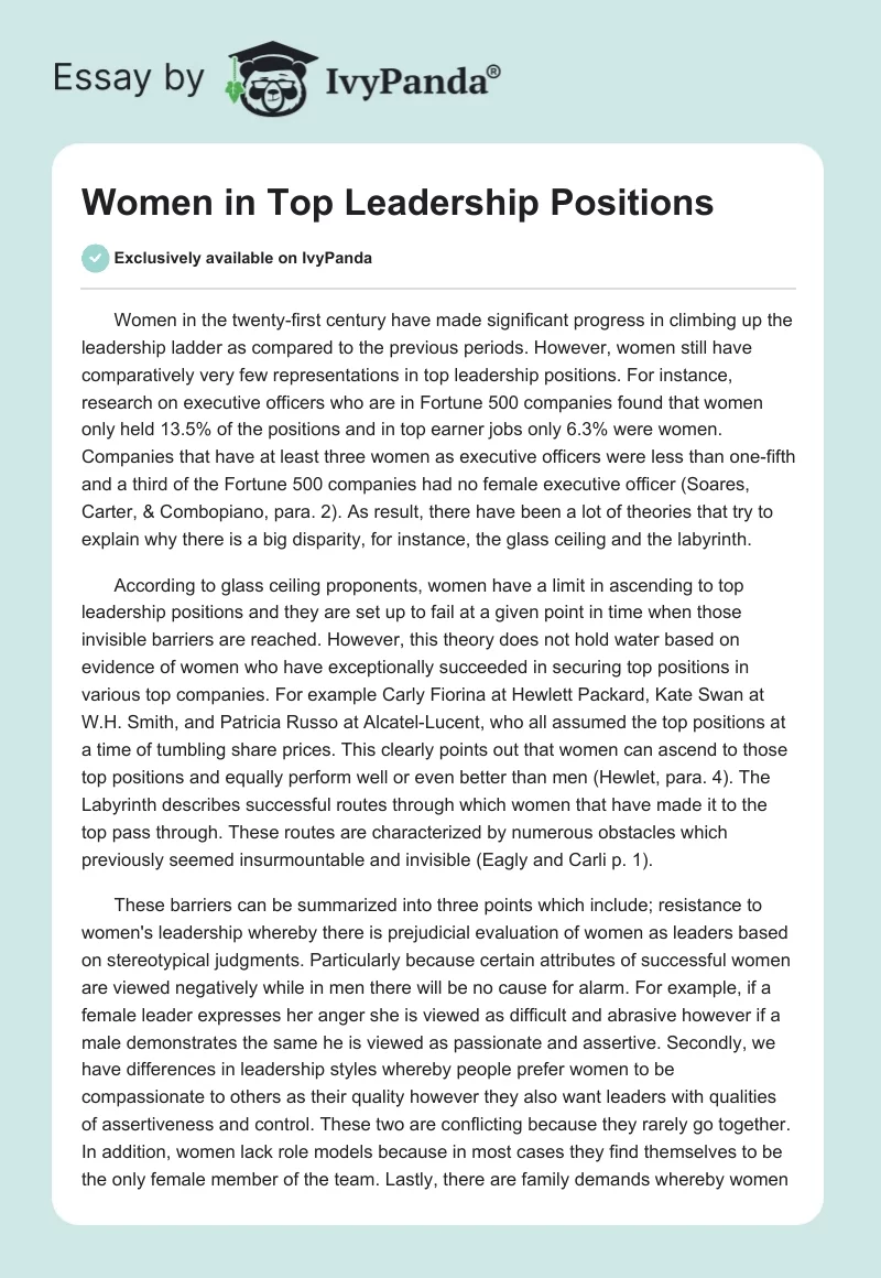 Women in Top Leadership Positions. Page 1