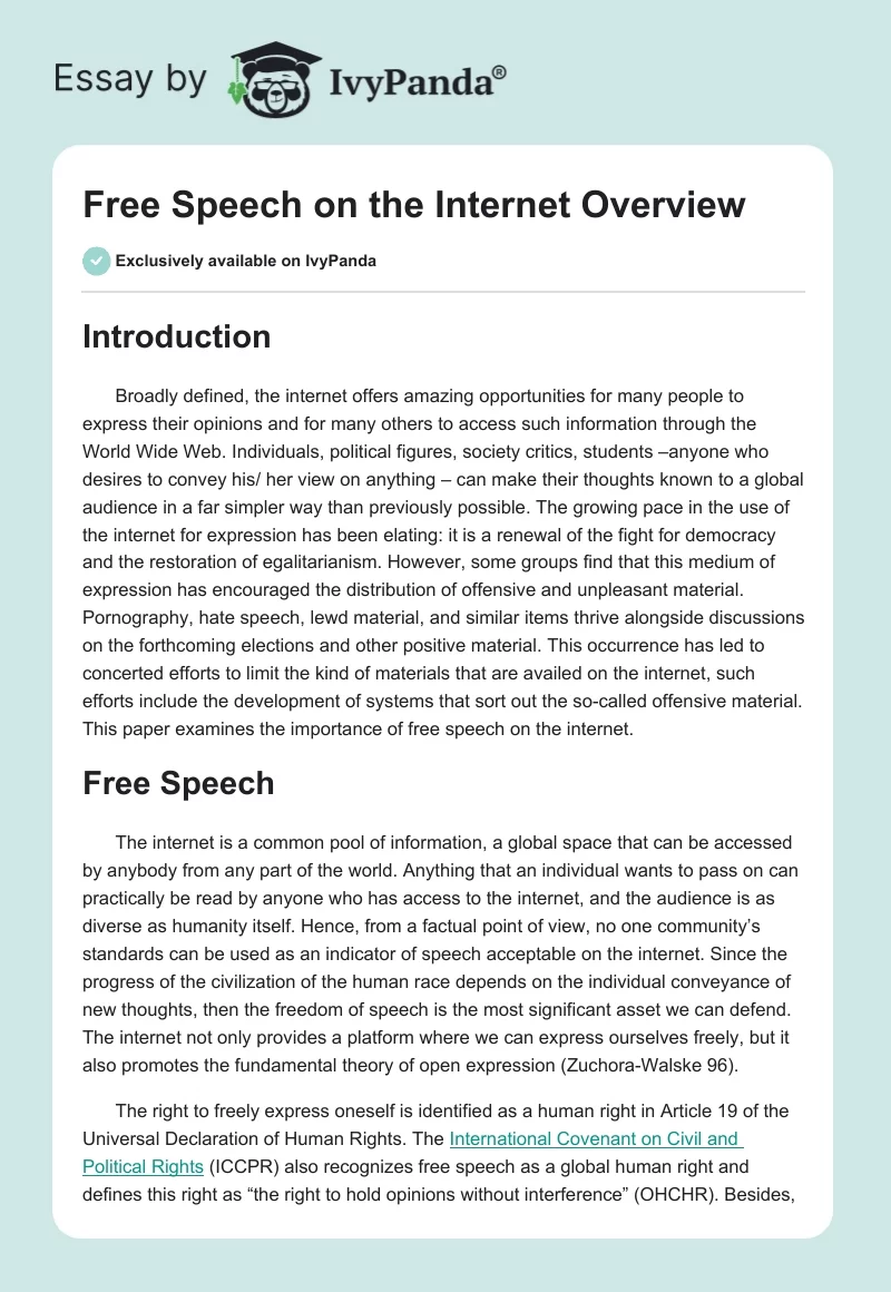 Free Speech on the Internet Overview. Page 1