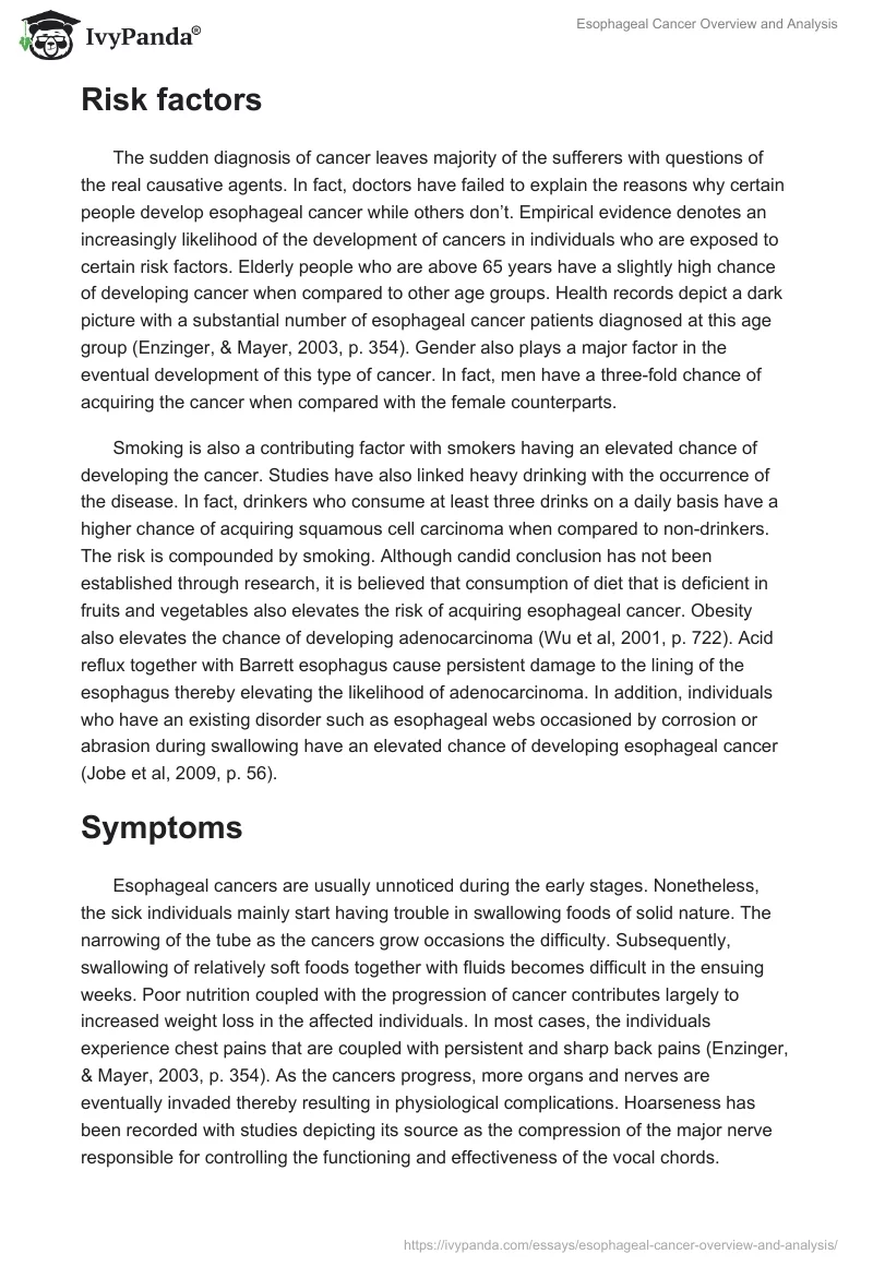 Esophageal Cancer Overview and Analysis. Page 2