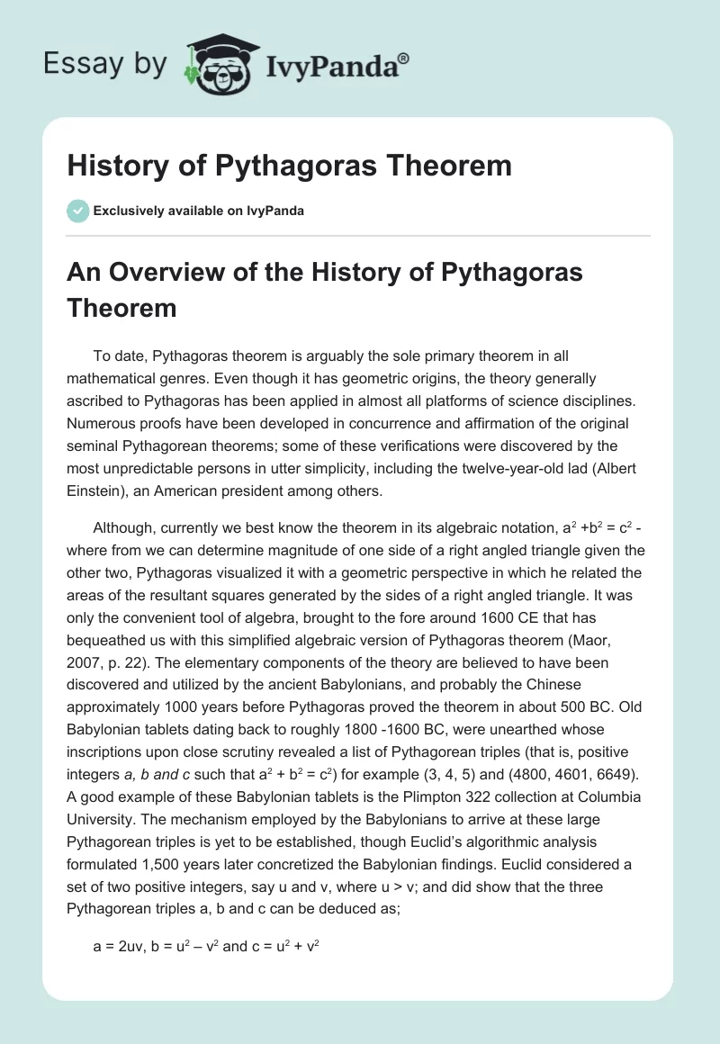 History of Pythagoras Theorem. Page 1