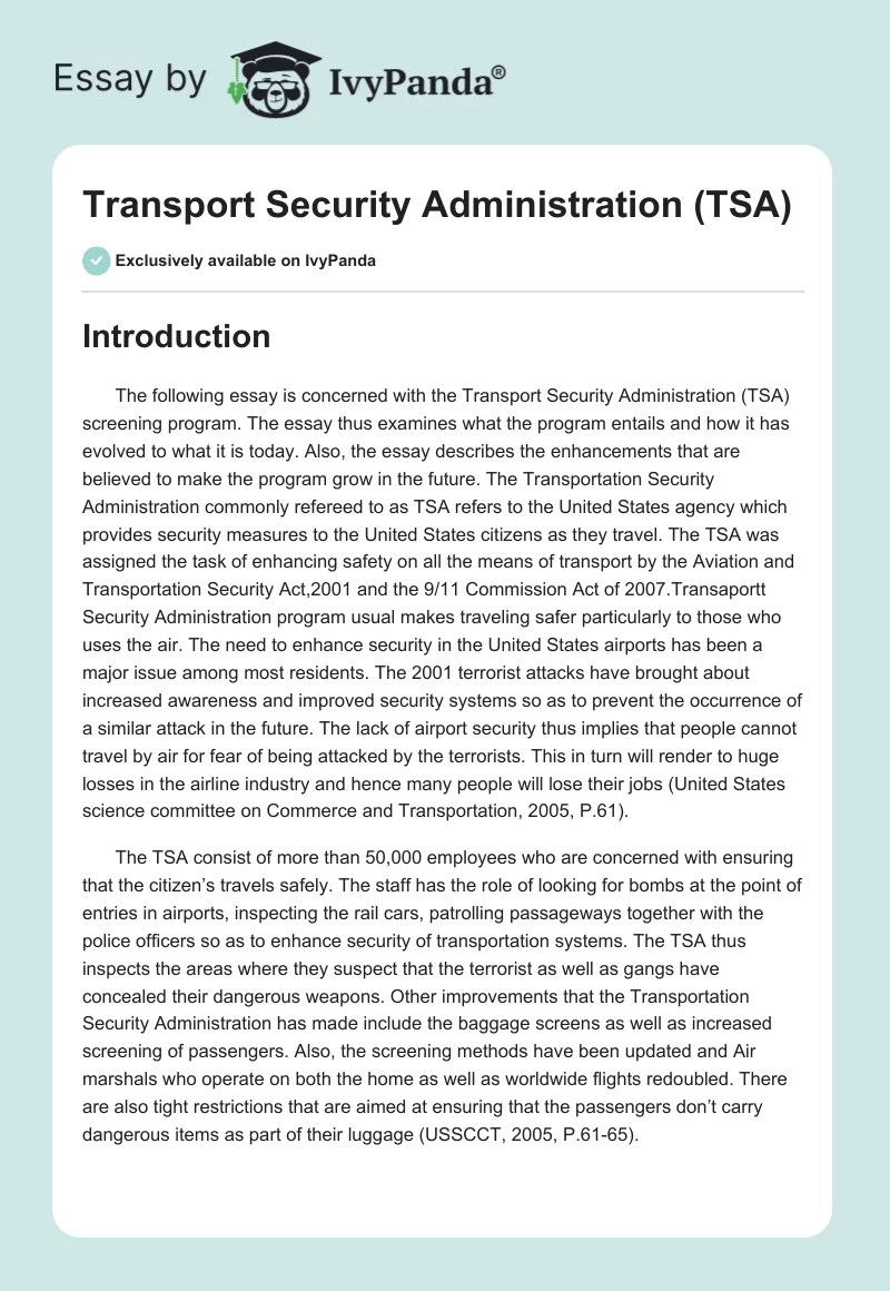 Transport Security Administration (TSA). Page 1