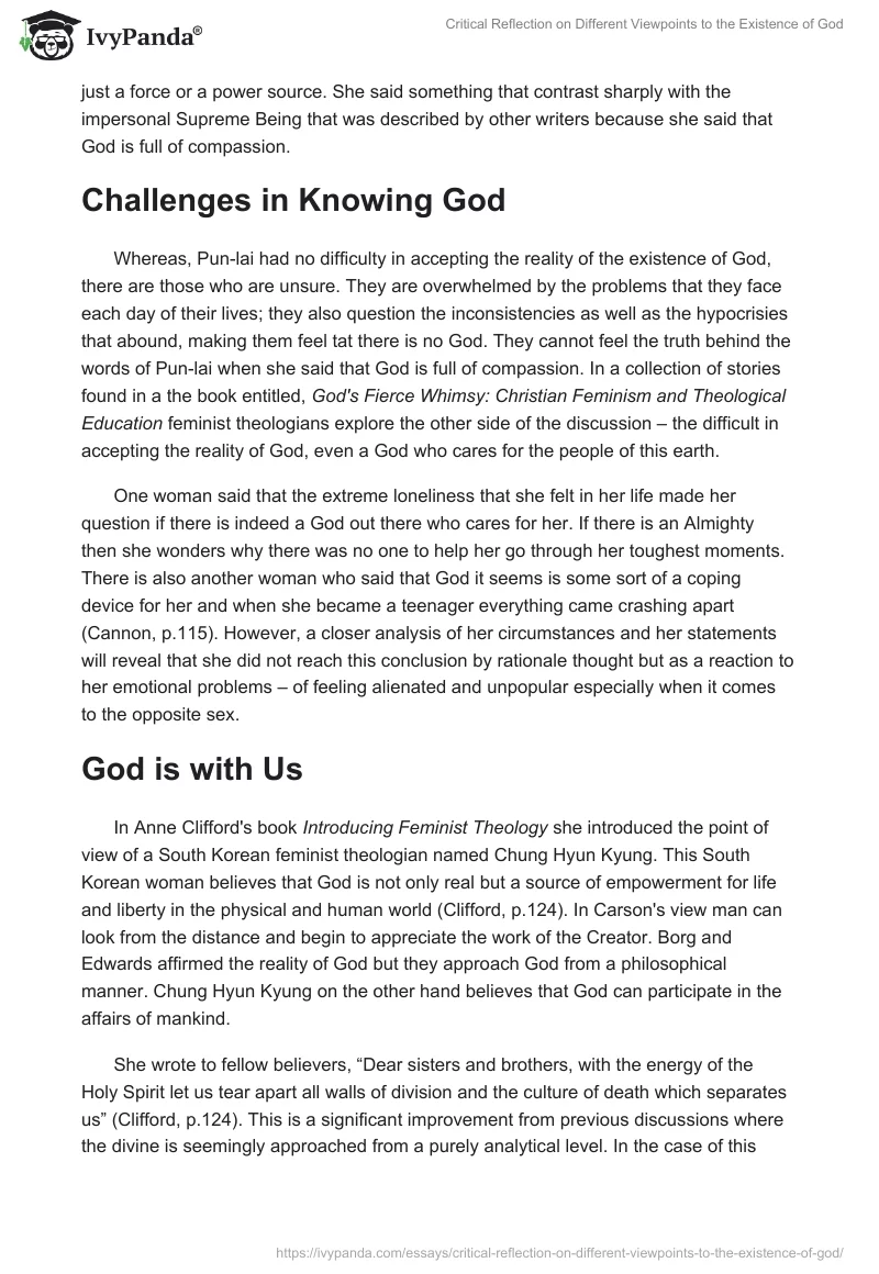 Critical Reflection on Different Viewpoints to the Existence of God. Page 4
