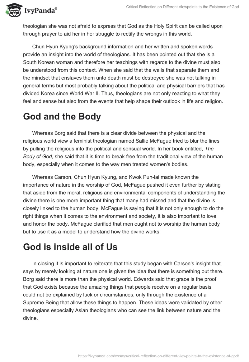 Critical Reflection on Different Viewpoints to the Existence of God. Page 5