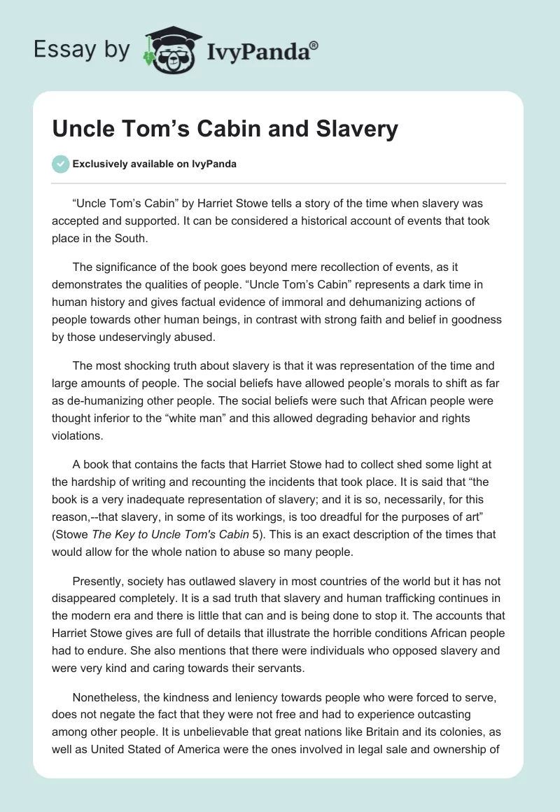 "Uncle Tom’s Cabin" and Slavery. Page 1
