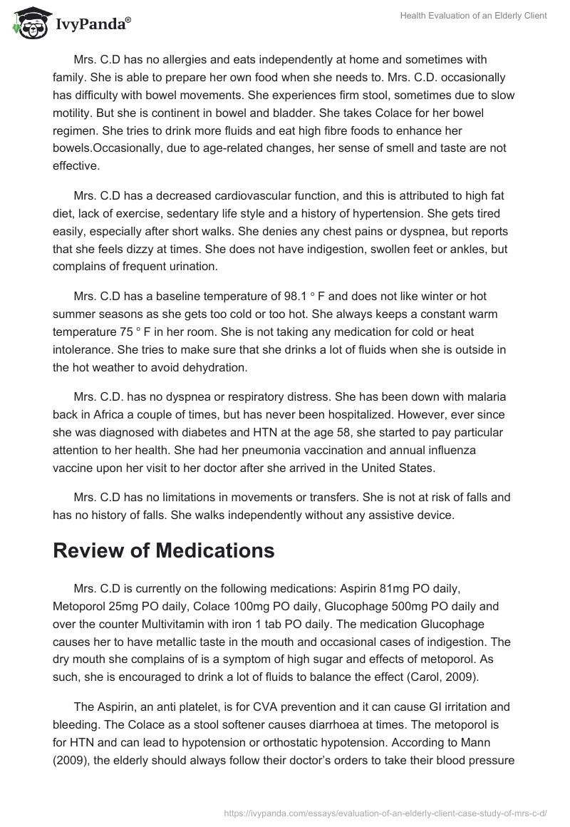 Health Evaluation of an Elderly Client. Page 3
