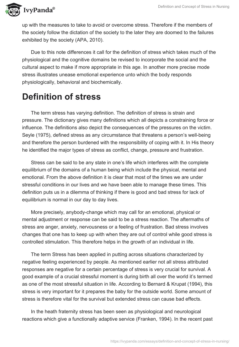 Definition and Concept of Stress in Nursing. Page 4