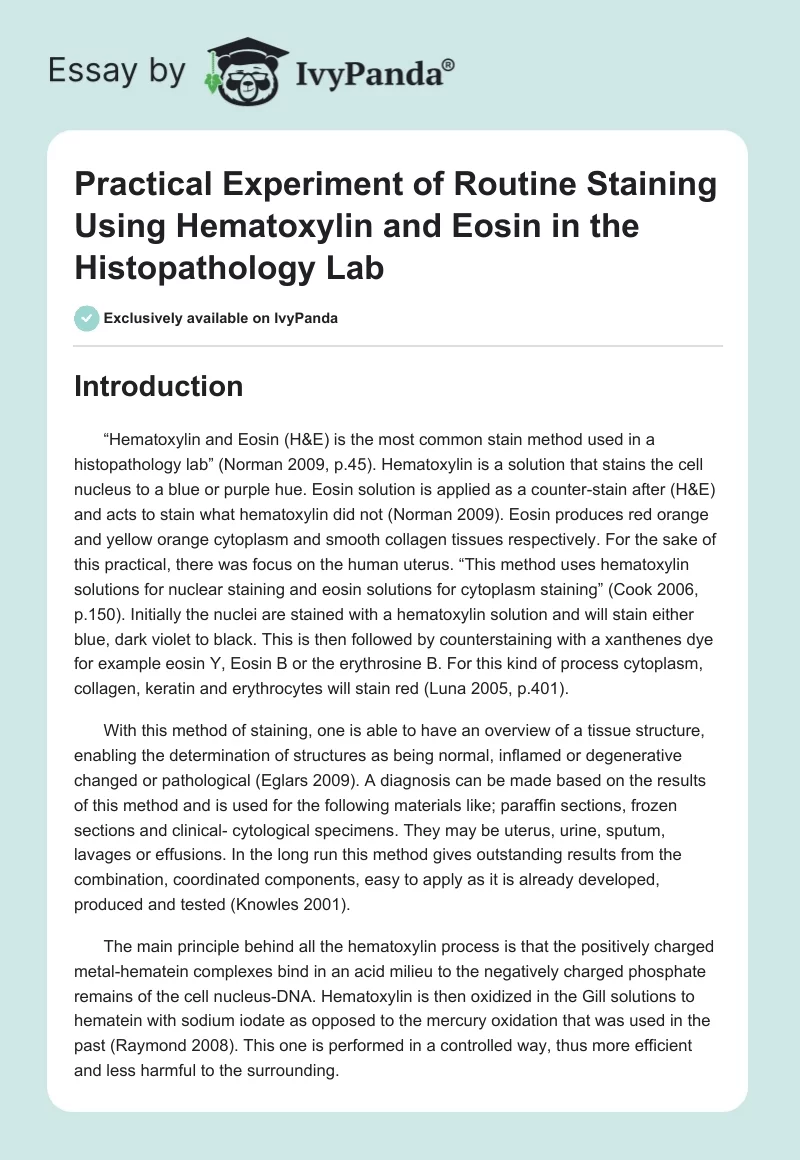 Practical Experiment of Routine Staining Using Hematoxylin and Eosin in the Histopathology Lab. Page 1