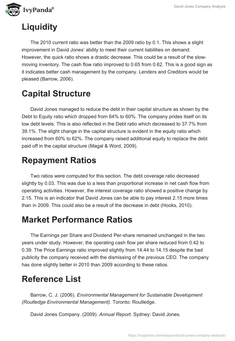 David Jones Company Analysis. Page 2