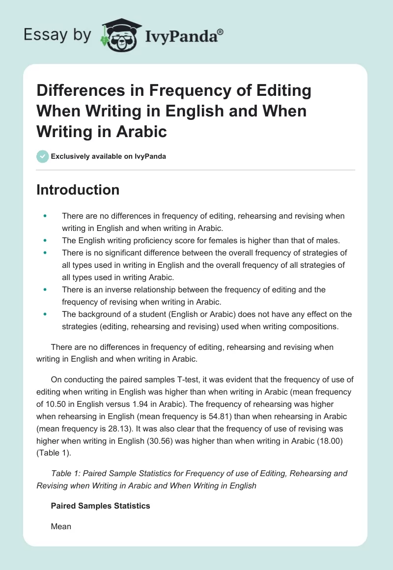Differences in Frequency of Editing When Writing in English and When Writing in Arabic. Page 1