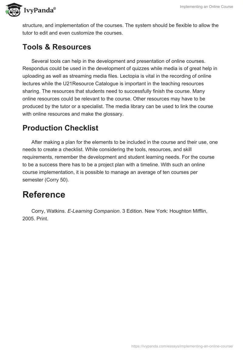 Implementing an Online Course. Page 2