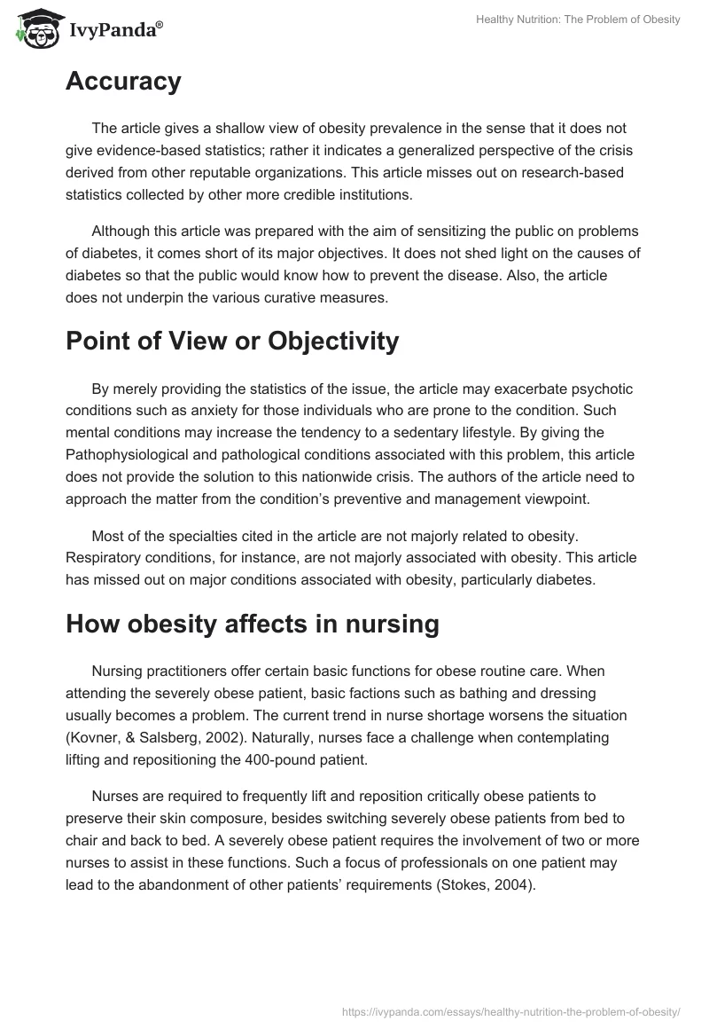 Healthy Nutrition: The Problem of Obesity. Page 2