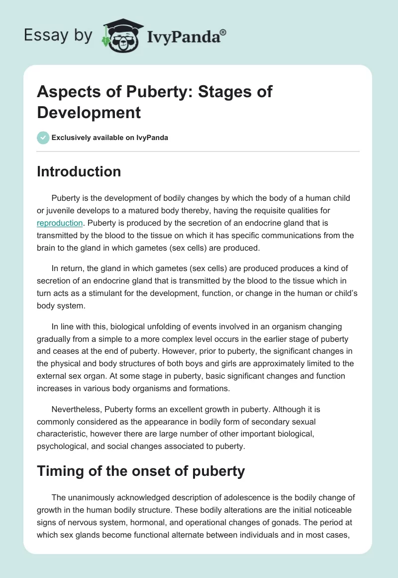 Aspects of Puberty: Stages of Development. Page 1