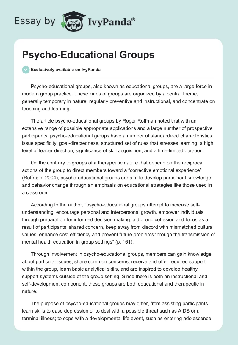 Psycho-Educational Groups. Page 1