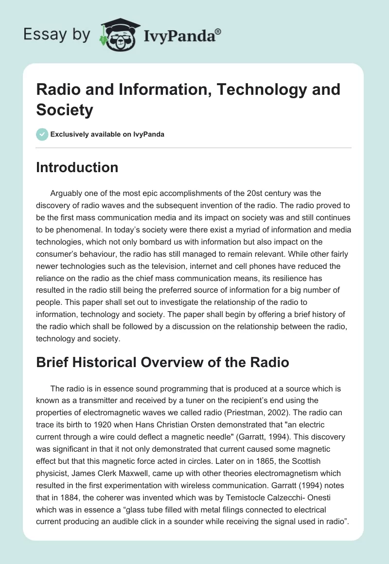 Radio and Information, Technology and Society. Page 1