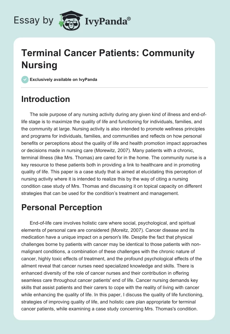 Terminal Cancer Patients: Community Nursing. Page 1