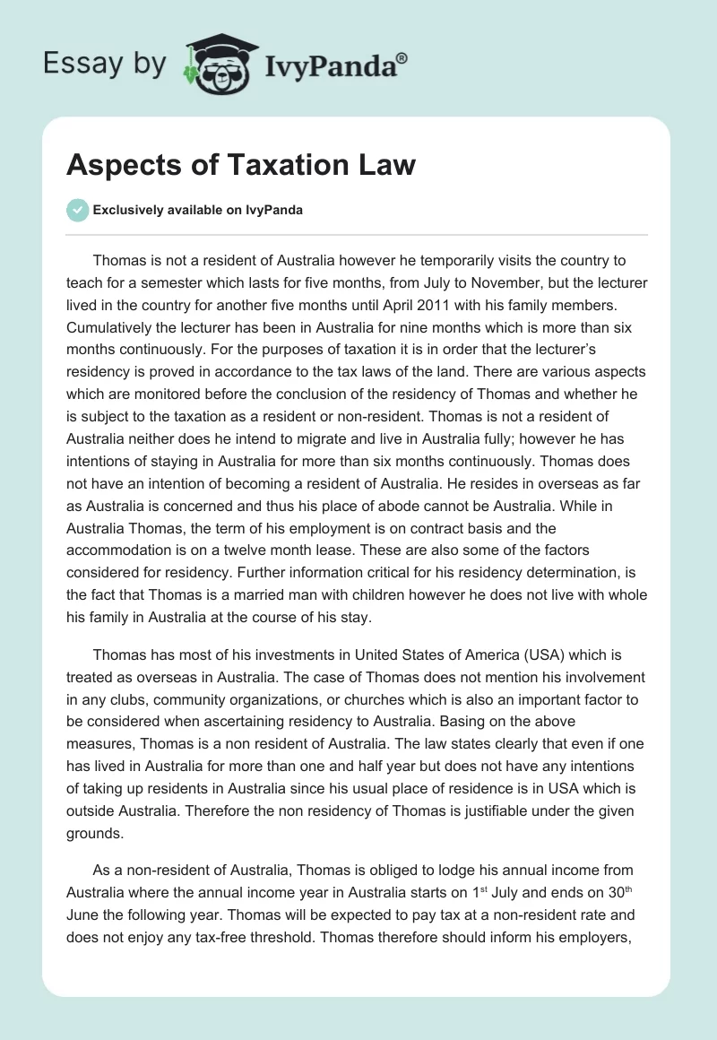 Aspects of Taxation Law. Page 1