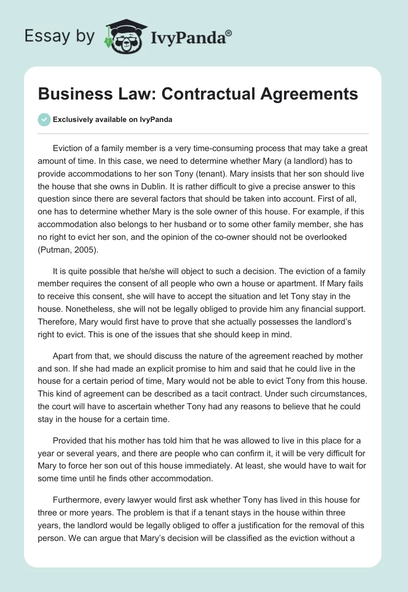Business Law: Contractual Agreements. Page 1