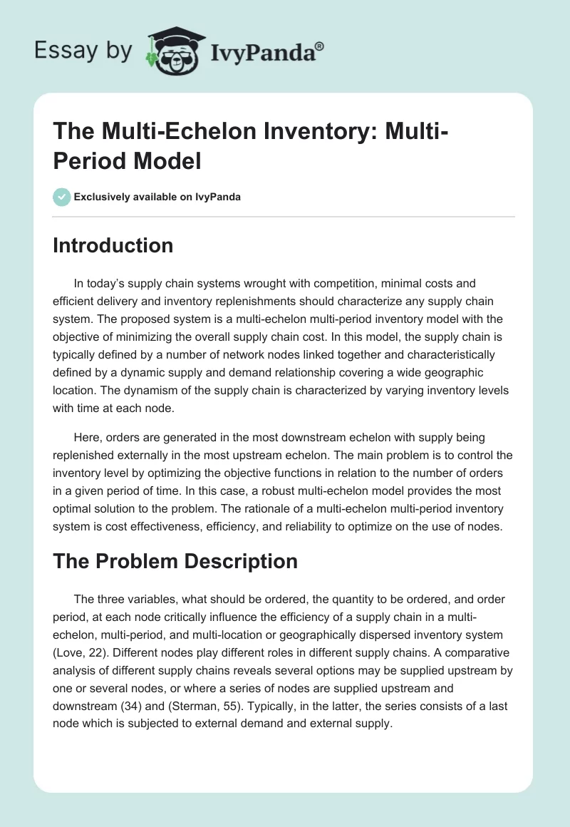The Multi-Echelon Inventory: Multi-Period Model. Page 1