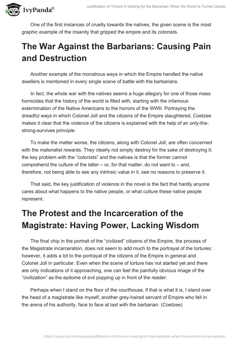 Justification of Torture in Waiting for the Barbarian: When the World Is Turned Upside. Page 2
