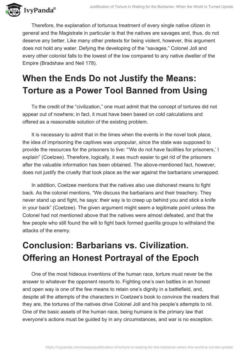 Justification of Torture in Waiting for the Barbarian: When the World Is Turned Upside. Page 3