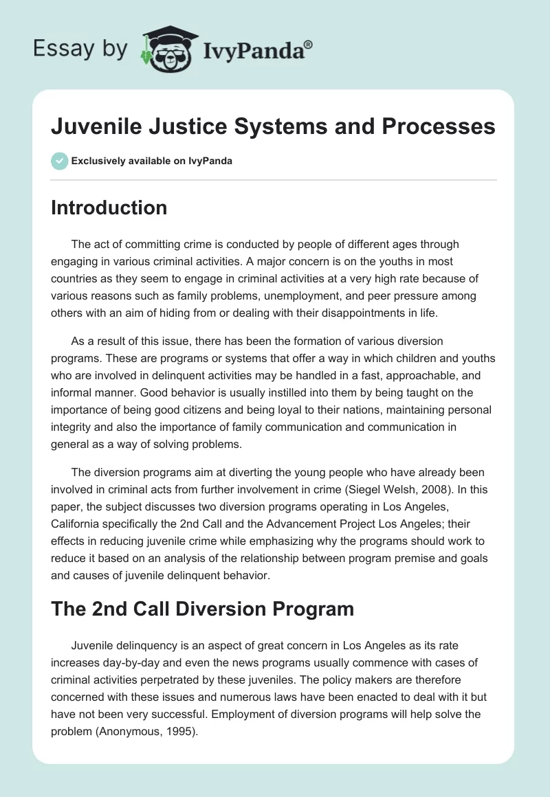 Juvenile Justice Systems and Processes. Page 1