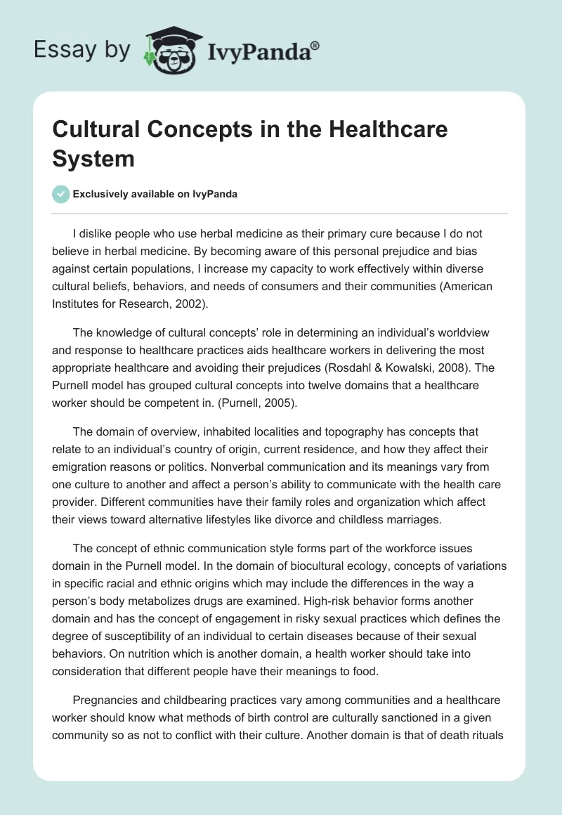 Cultural Concepts in the Healthcare System. Page 1
