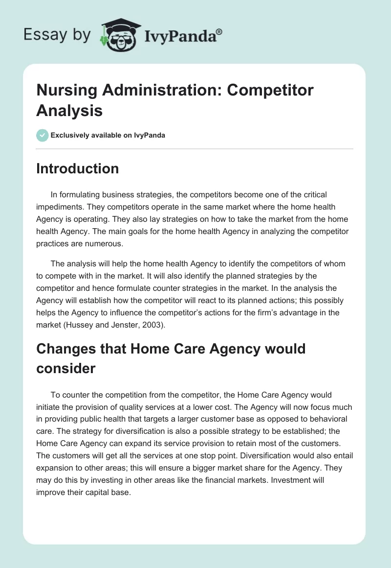 Nursing Administration: Competitor Analysis. Page 1