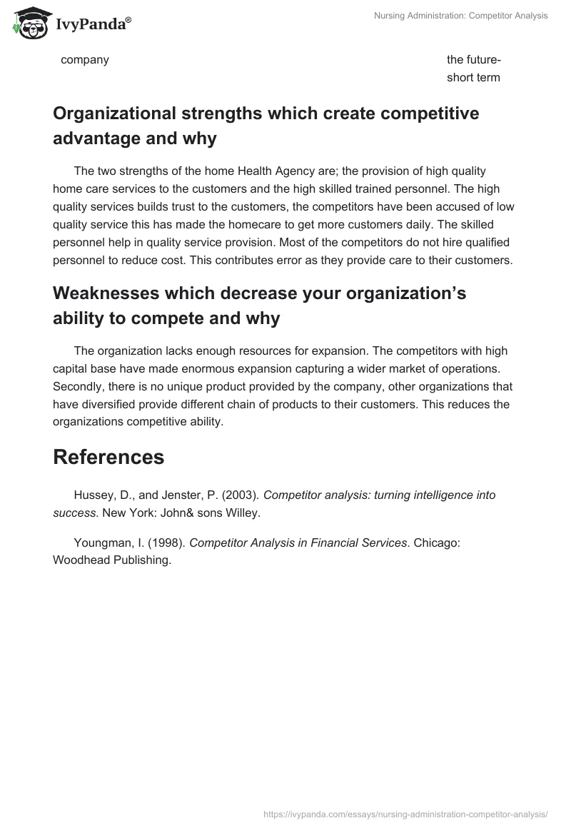 Nursing Administration: Competitor Analysis. Page 4