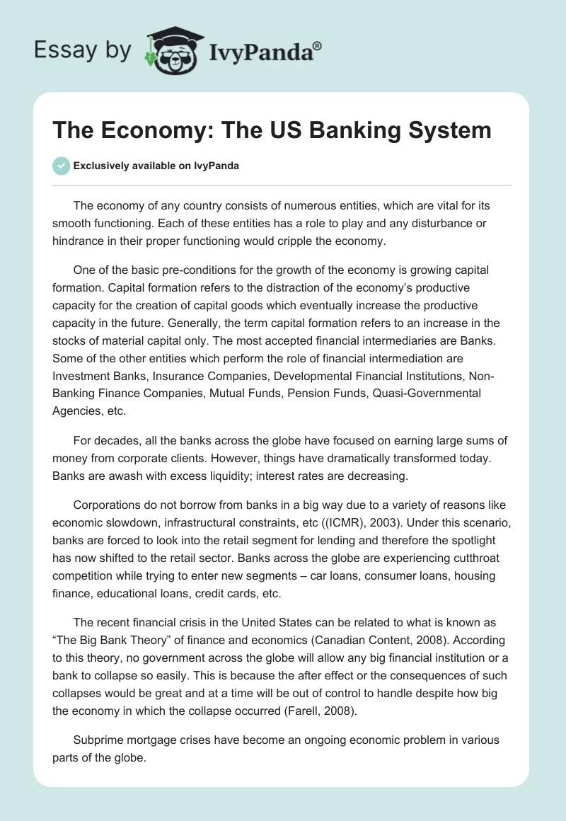 The Economy: The US Banking System. Page 1