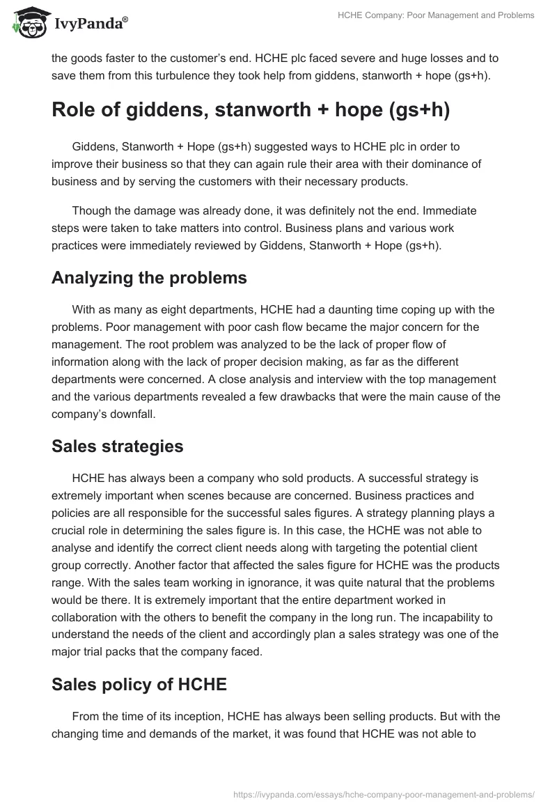HCHE Company: Poor Management and Problems. Page 3
