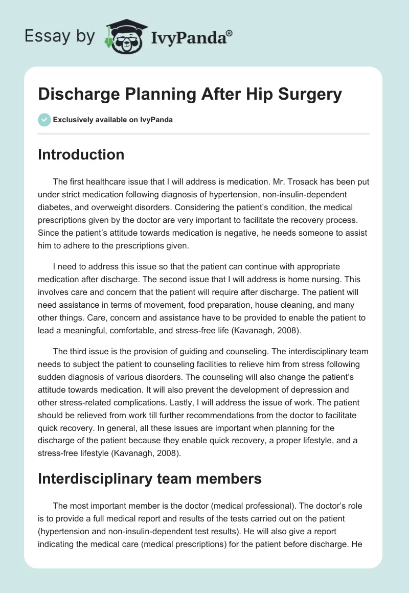 Discharge Planning After Hip Surgery. Page 1