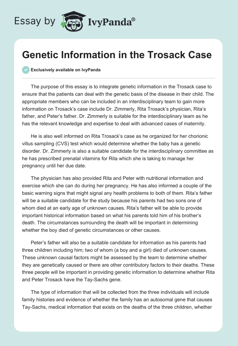 Genetic Information in the Trosack Case. Page 1