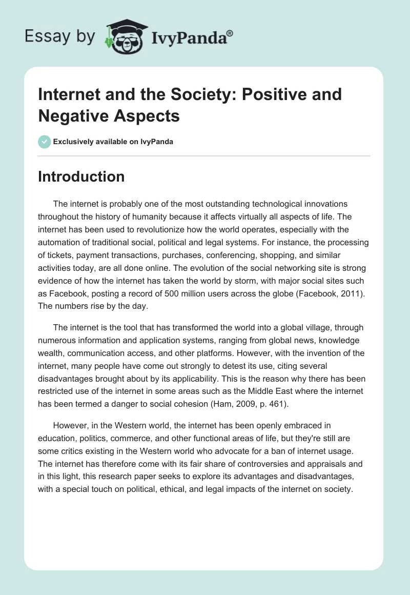 Internet and the Society: Positive and Negative Aspects. Page 1