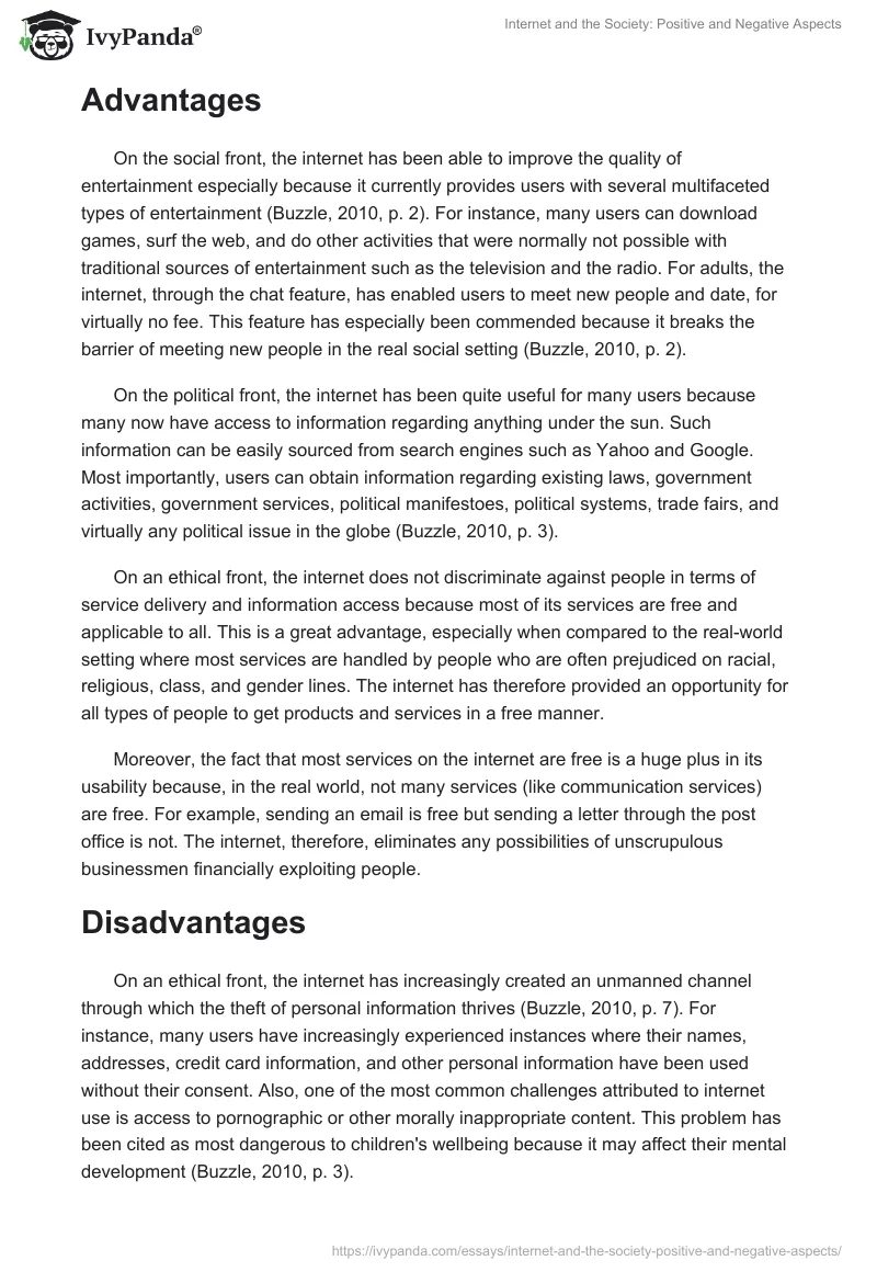 Internet and the Society: Positive and Negative Aspects. Page 2