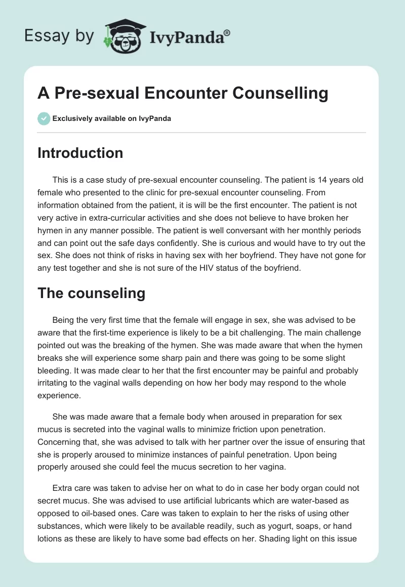A Pre-sexual Encounter Counselling. Page 1