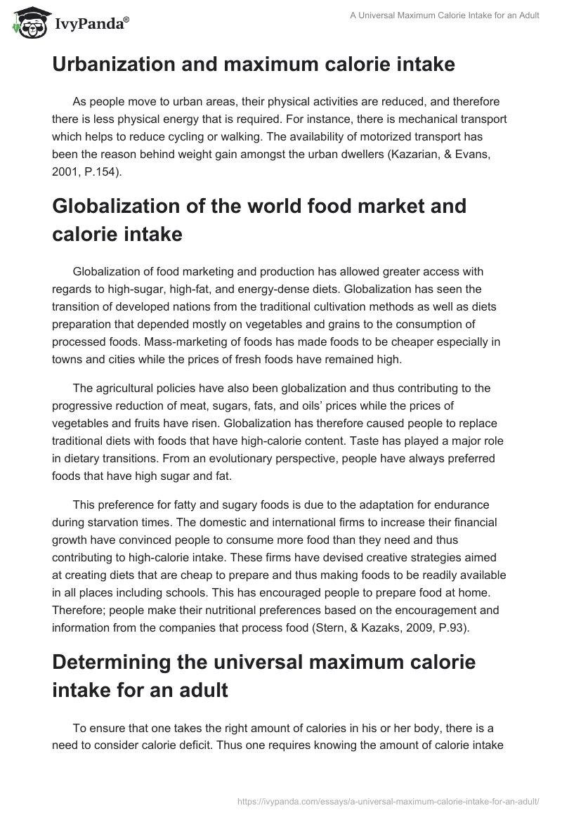 A Universal Maximum Calorie Intake for an Adult. Page 3