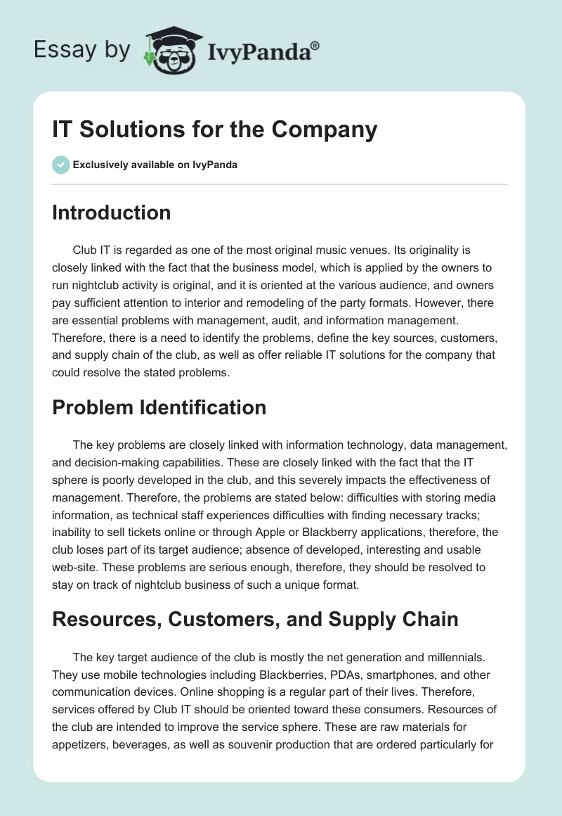 IT Solutions for the Company. Page 1