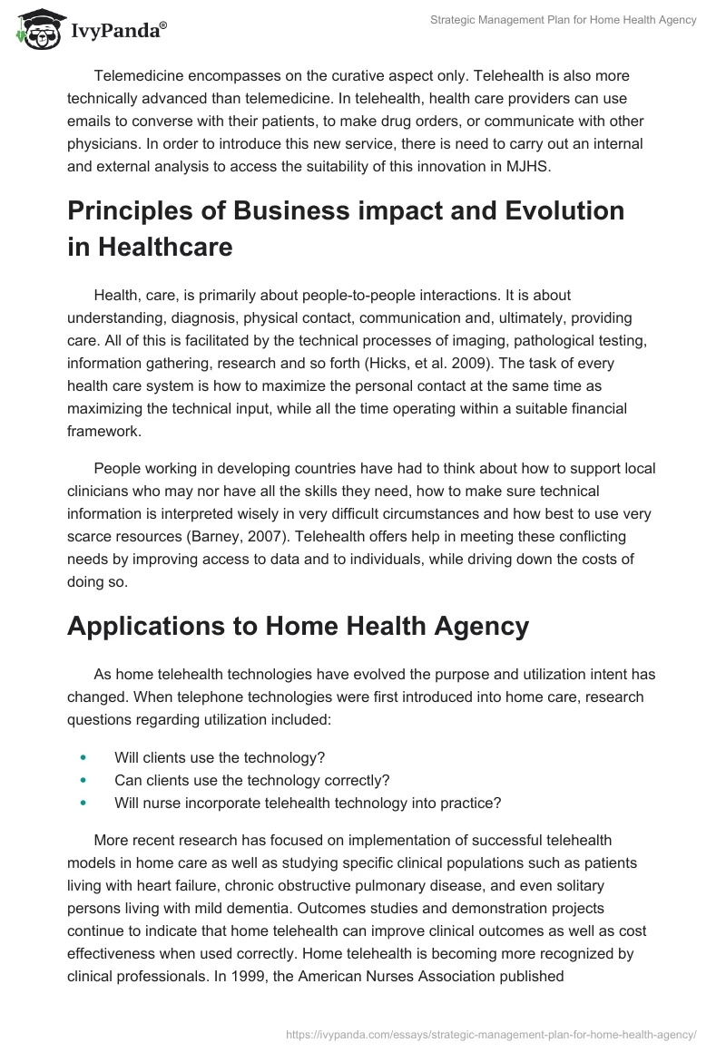 Strategic Management Plan for Home Health Agency. Page 2