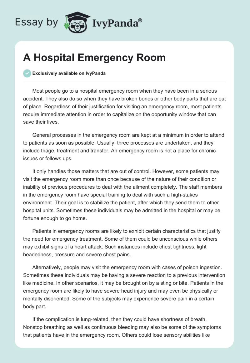 descriptive essay on a hospital emergency room
