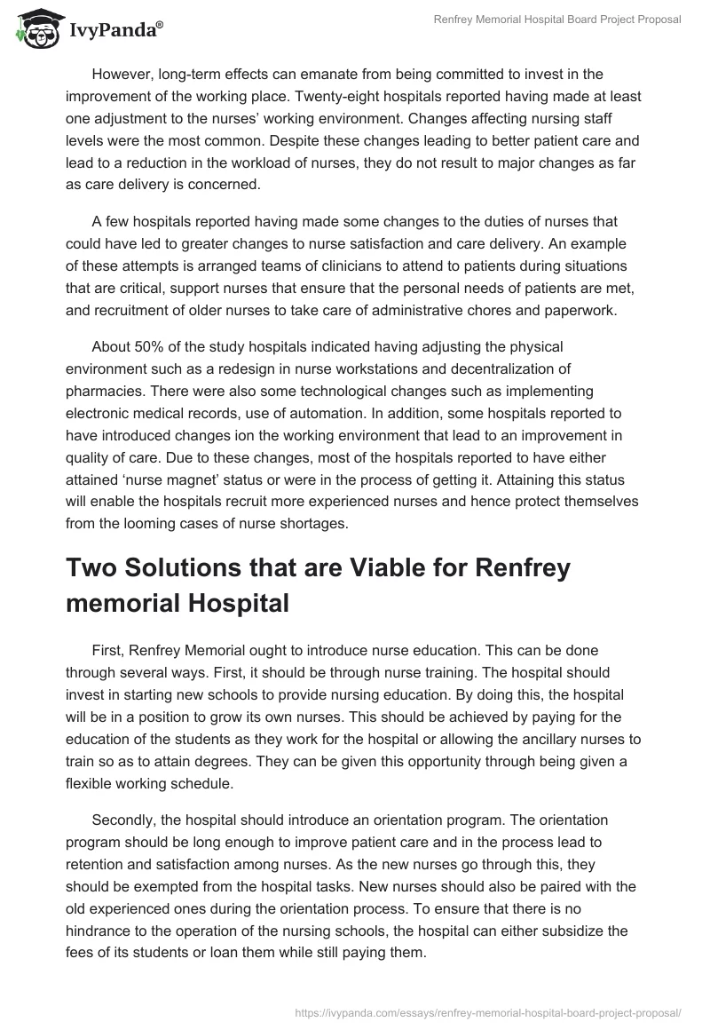 Renfrey Memorial Hospital Board Project Proposal. Page 5