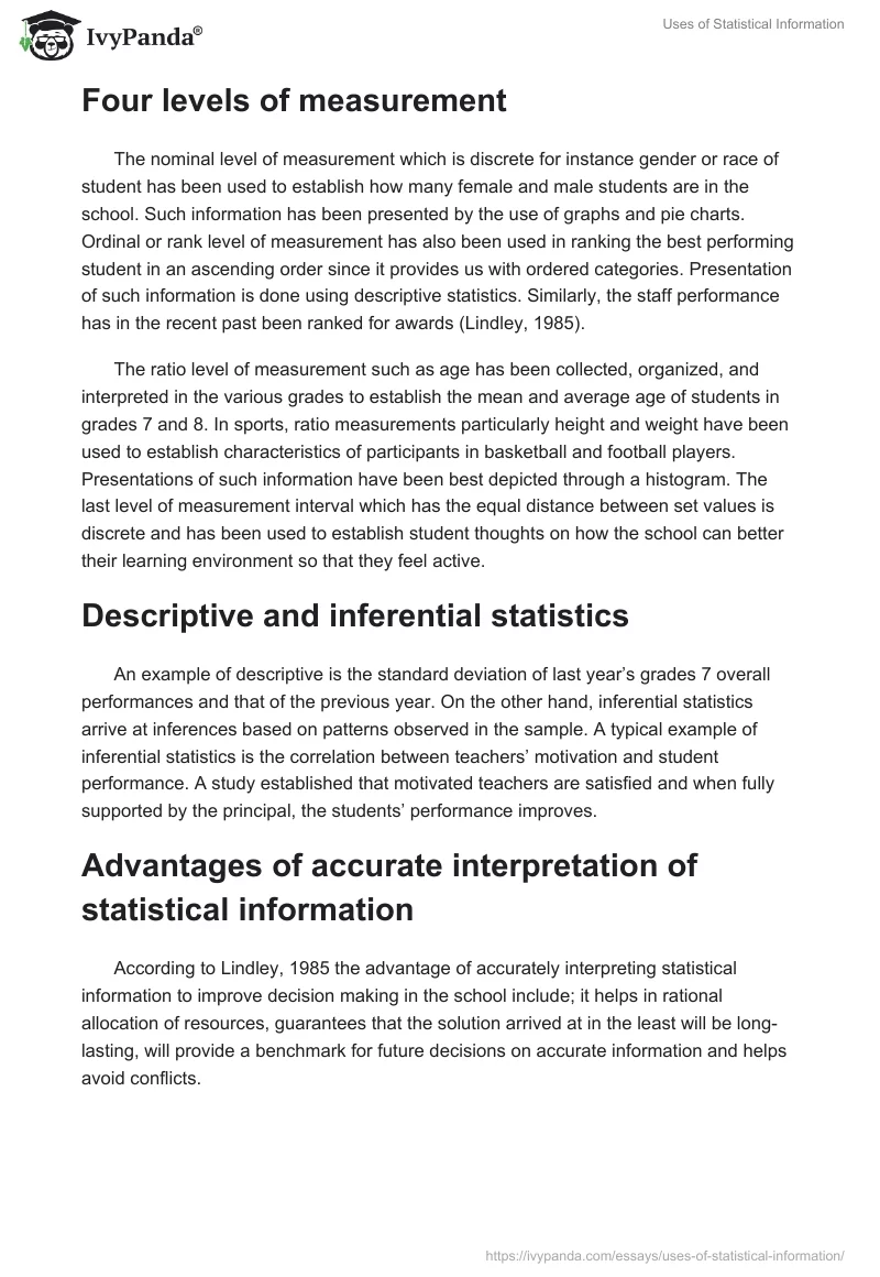 Uses of Statistical Information. Page 2