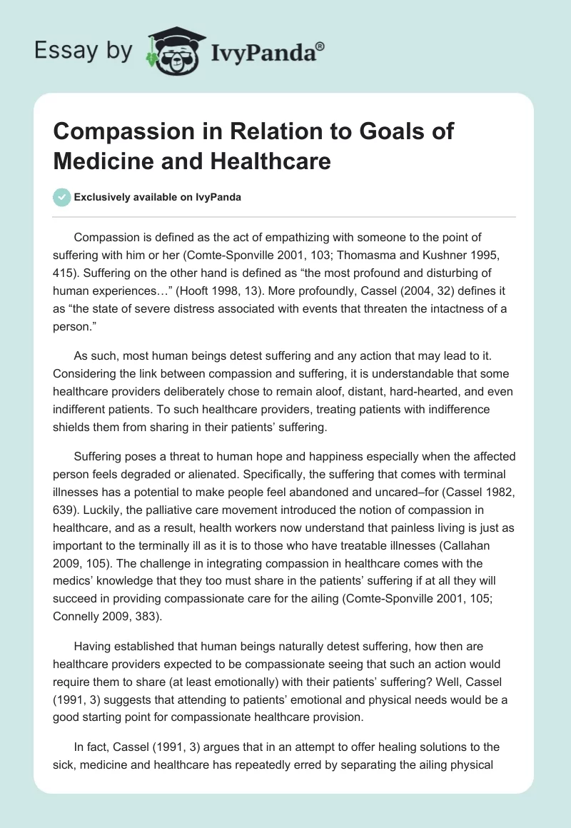 Compassion in Relation to Goals of Medicine and Healthcare. Page 1