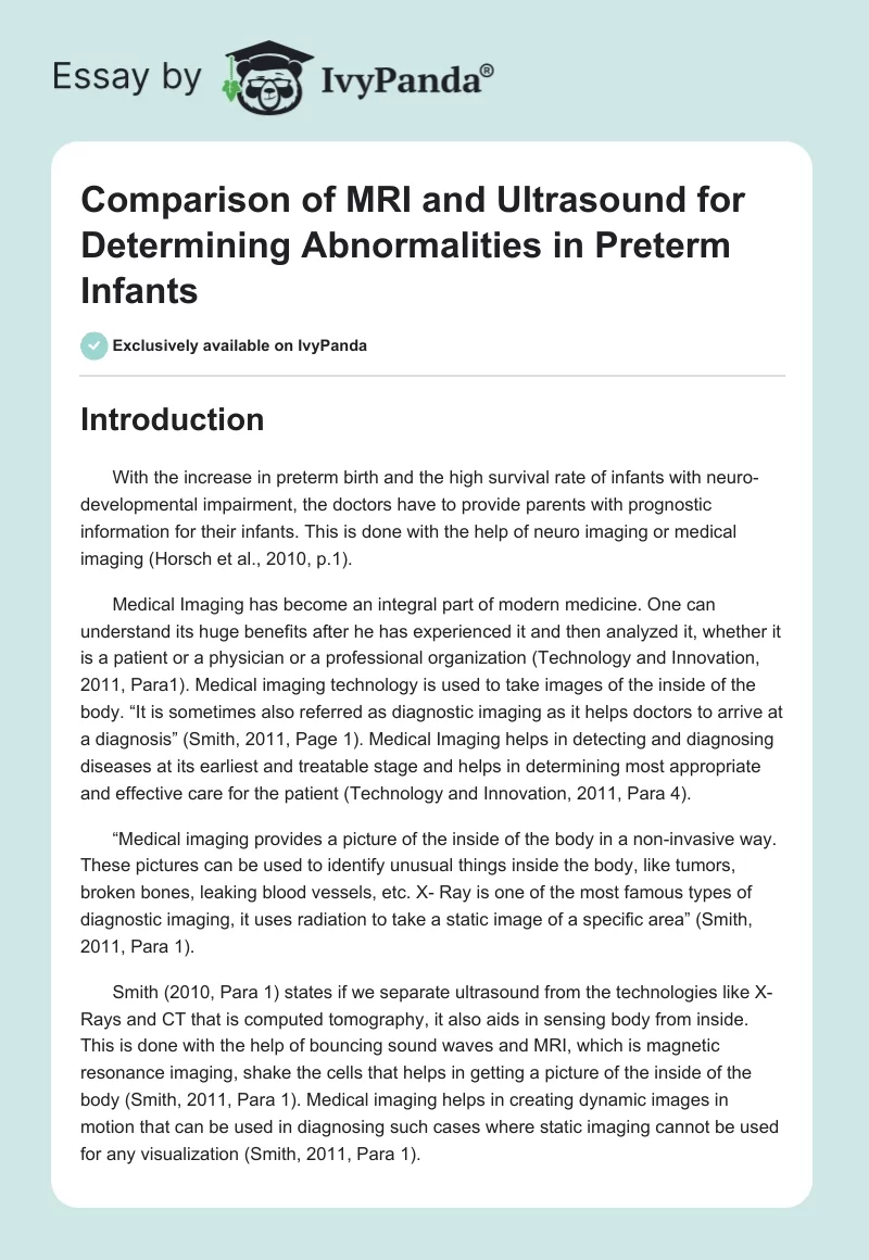 Comparison of MRI and Ultrasound for Determining Abnormalities in Preterm Infants. Page 1