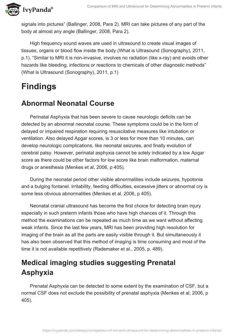 Comparison of MRI and Ultrasound for Determining Abnormalities in Preterm Infants. Page 3