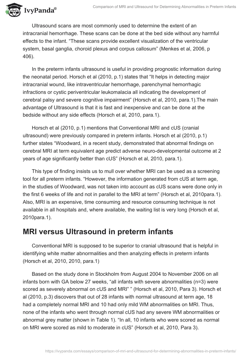 Comparison of MRI and Ultrasound for Determining Abnormalities in Preterm Infants. Page 4