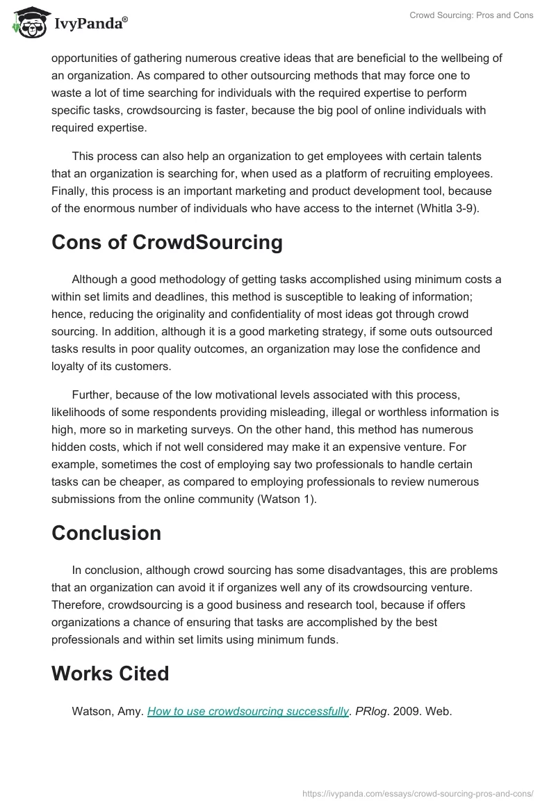 Crowd Sourcing: Pros and Cons. Page 2