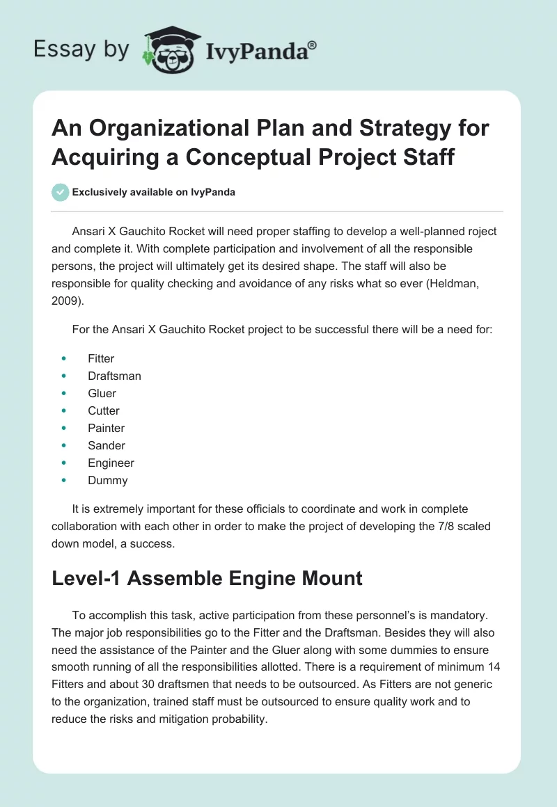 An Organizational Plan and Strategy for Acquiring a Conceptual Project Staff. Page 1