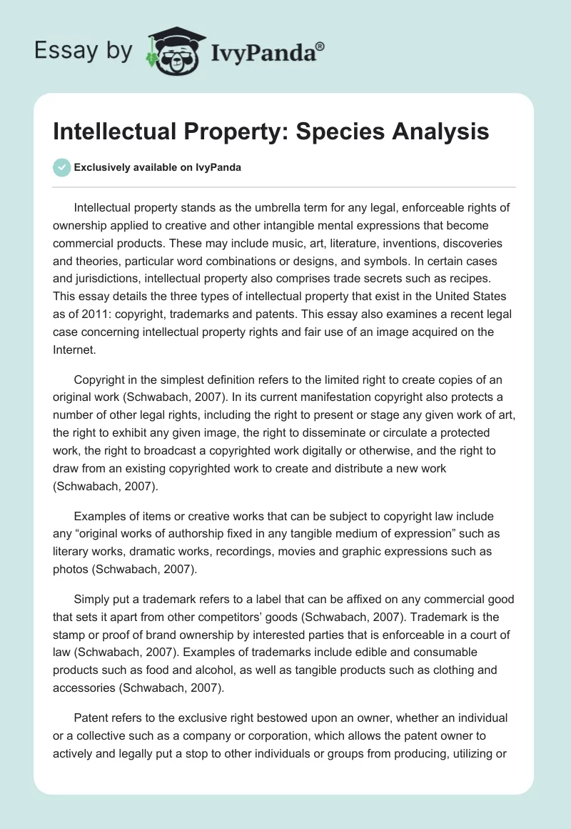 Intellectual Property: Species Analysis. Page 1