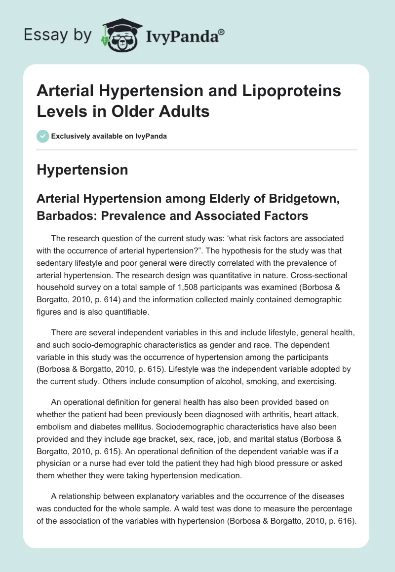 Arterial Hypertension and Lipoproteins Levels in Older Adults. Page 1