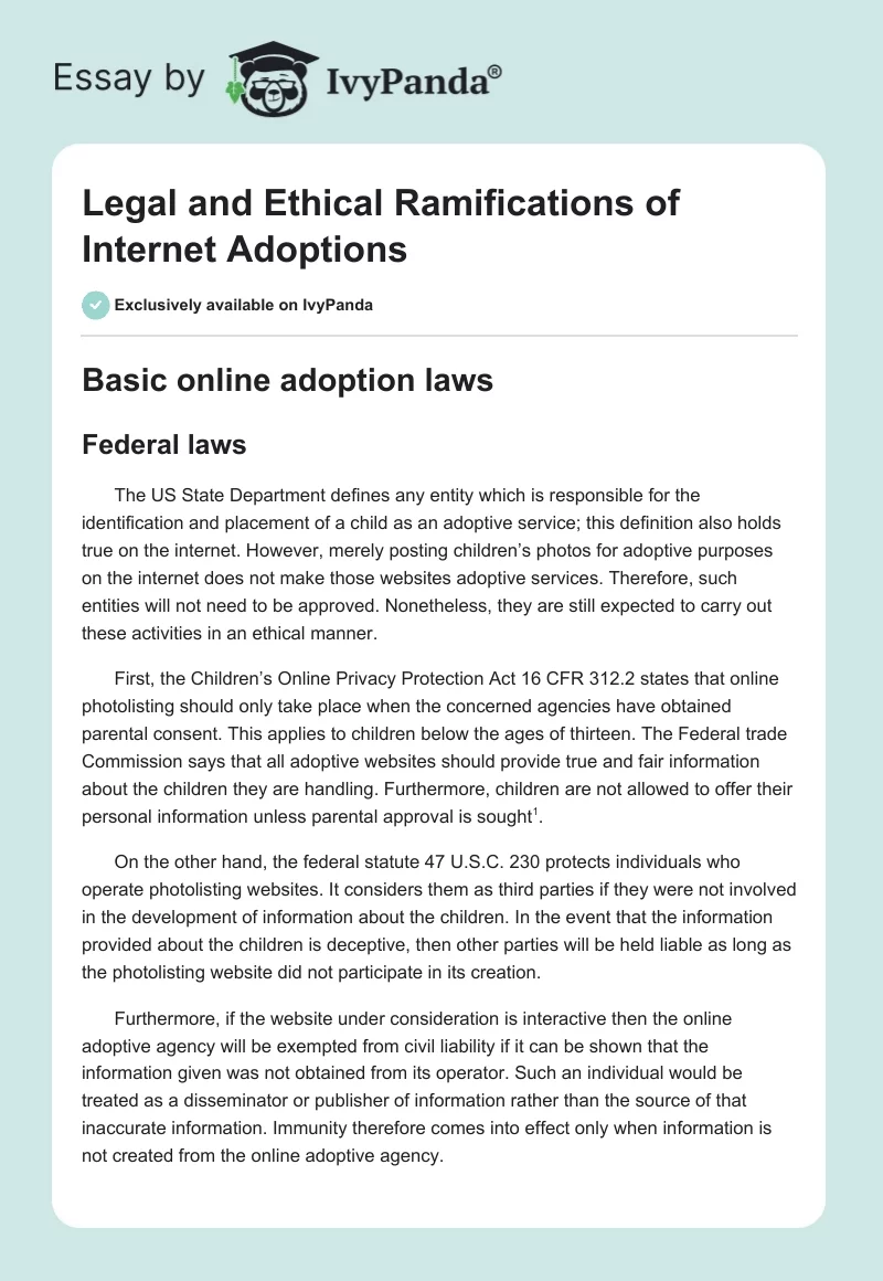 Legal and Ethical Ramifications of Internet Adoptions. Page 1